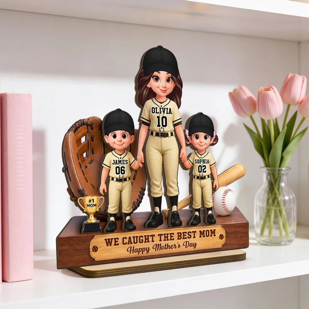 Baseball Mom And Kids We Caught The Best Mom - Personalized Wooden Plaque - Mother's Day Gift For Baseball Mom