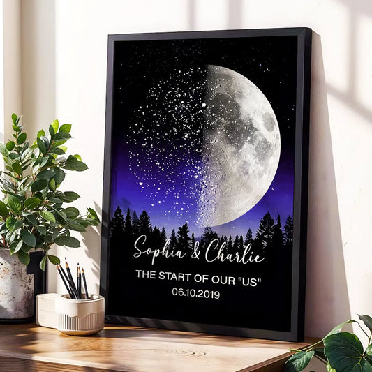 Custom Moon Phase & Star Map by Date - Personalized Poster - Heartfelt Anniversary Gift, Valentine's Day Gift for Her, for Him