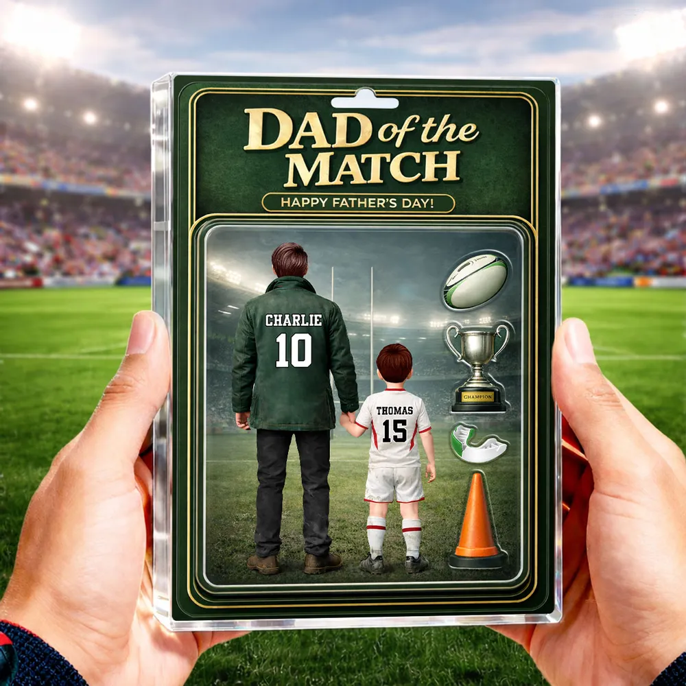 Dad Of The Match Rugby - Personalised Acrylic Block Plaque - Gift For Rugby Dad