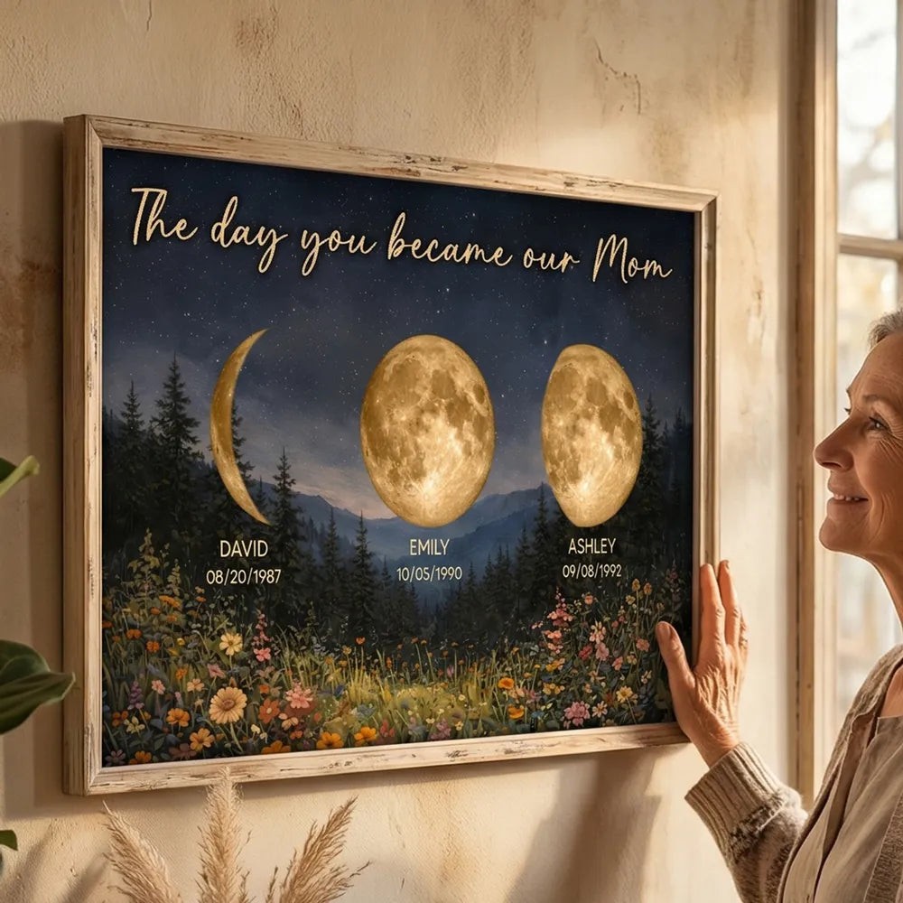 Mystical Midnight The Day You Become Mom Grandma Custom Birth Moon Phase - Personalized Poster - Mother's Day Gift For Mom, Grandma