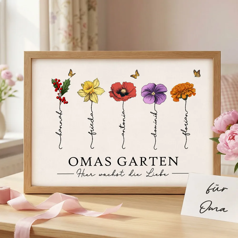 Omas Garten mit Geburtsblumen – Personalisiertes Poster – Muttertagsgeschenk für Oma