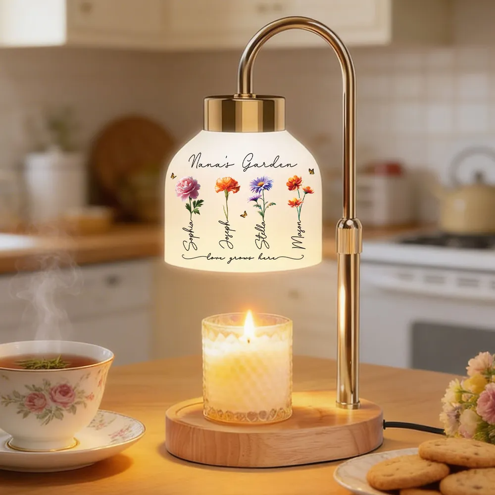 Grandma's Garden Love Grows Here Birth Month Flower - Personalized Candle Warmer Lamp