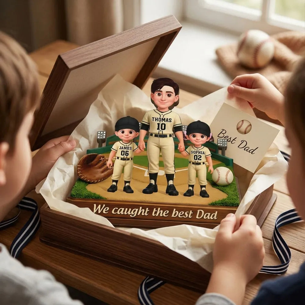 We Caught The Best Dad Baseball Field - Personalized 2-Layered Wooden Plaque - Father's Day Gift For Baseball Dad