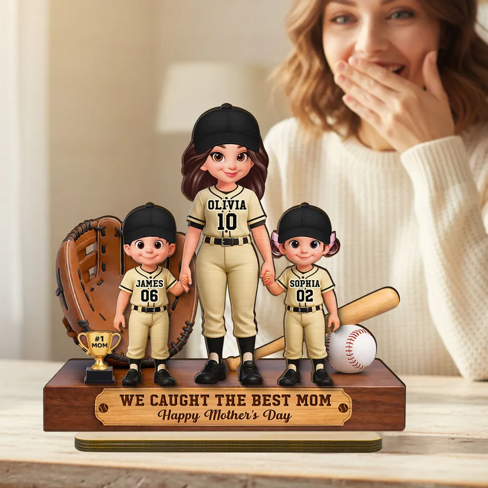 Baseball Mom And Kids We Caught The Best Mom - Personalized Wooden Plaque - Mother's Day Gift For Baseball Mom