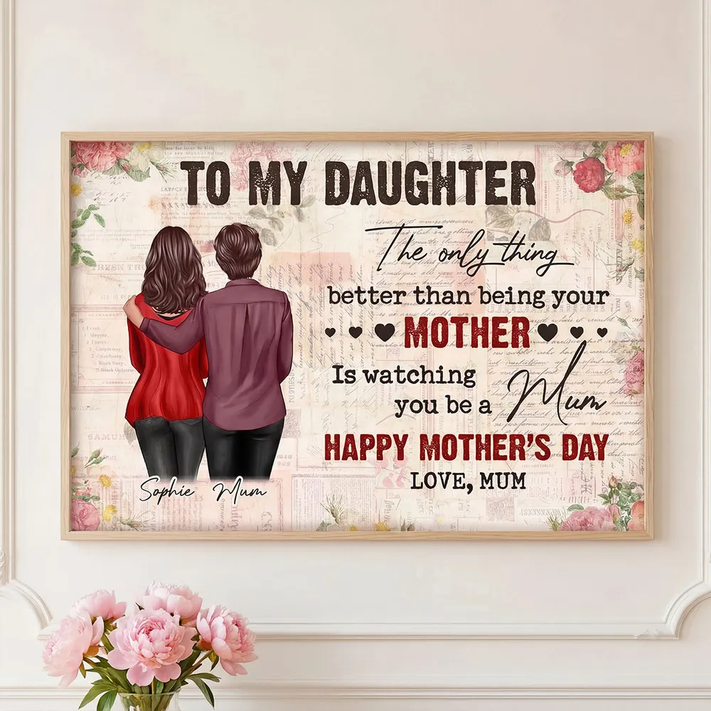 To My Daughter From Mum Vintage Floral Newspaper - Personalised Poster - UK Mother's Day