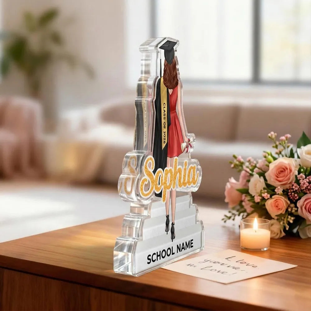 Senior Graduate Standing With Name Class Of 2026 2027 2D Flat - Personalized Acrylic Block Plaque - Graduation Gift For Graduates, Daughter, Son