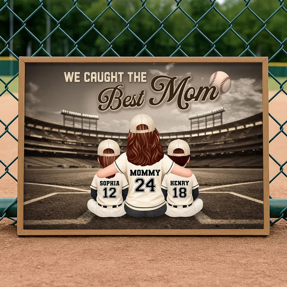 Baseball Mom And Kids Retro Wall Art - Personalized Poster - Sentimental Mother's Day Keepsake for Mom, Wife