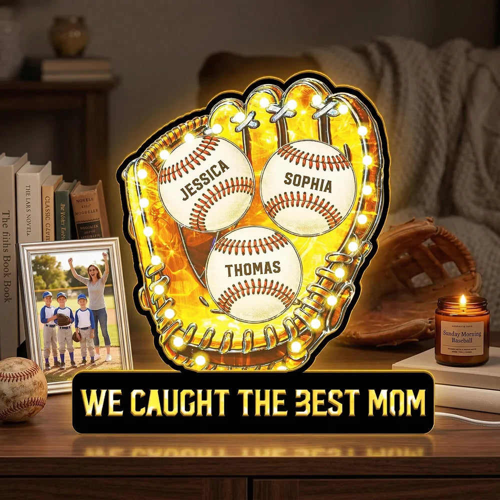 We Caught The Best Mom Baseball - Personalized Suncatcher Night Light - Mother's Day Gift For Baseball Mom