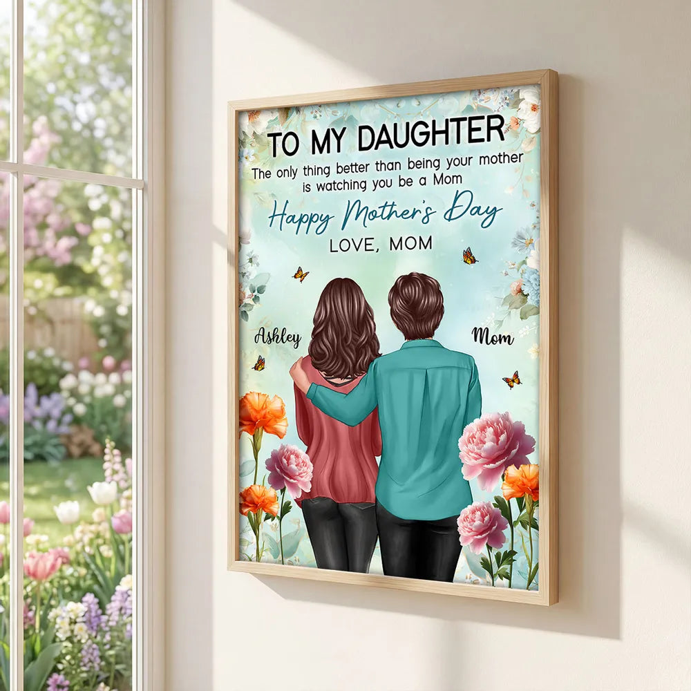 To My Daughter From Mom Birth Month Flower Happy Mother's Day Floral Green Tone - Personalized Poster