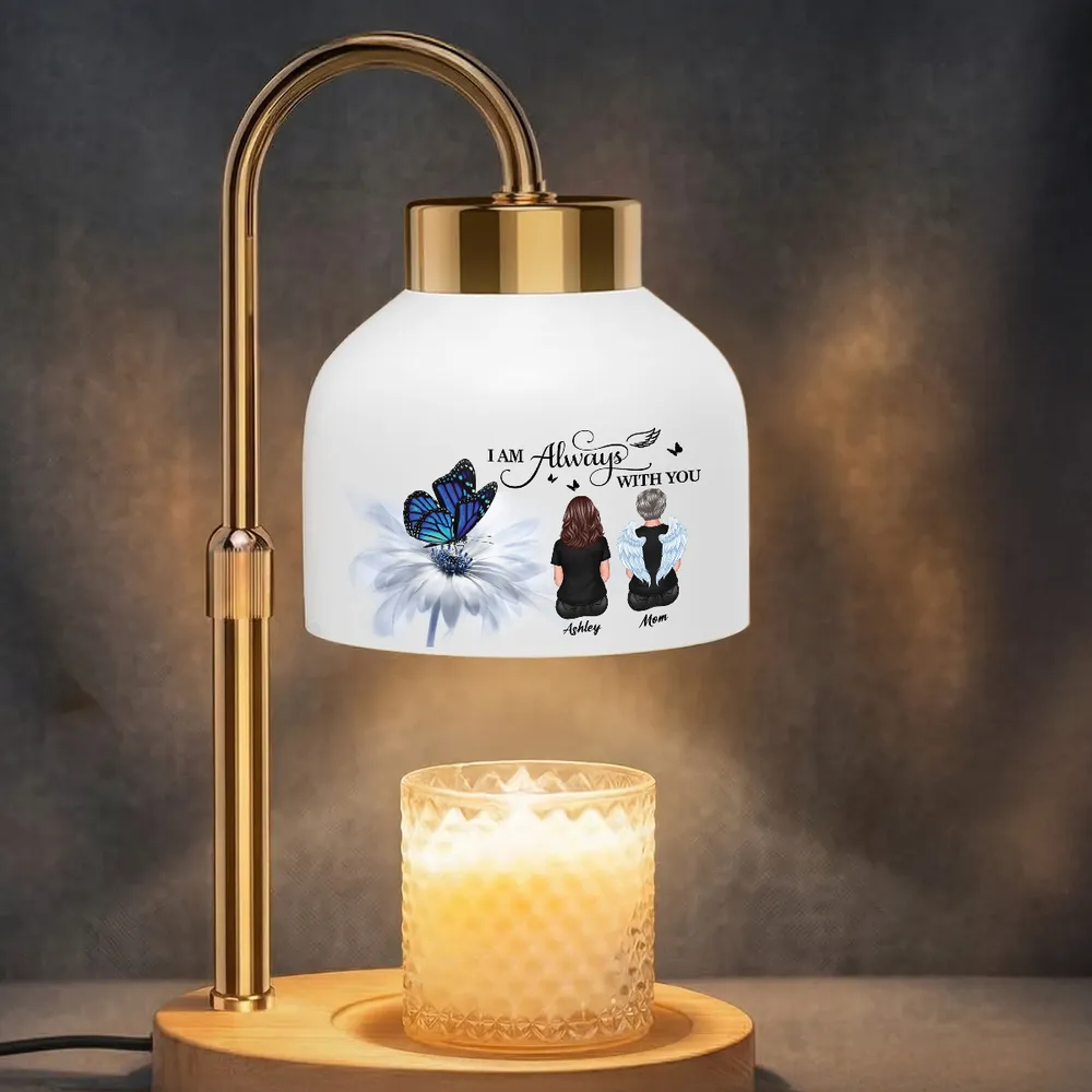 Always With You Memorial Butterfly On Daisy - Personalized Candle Warmer Lamp - Memorial Gift, Remembrance Keepsake