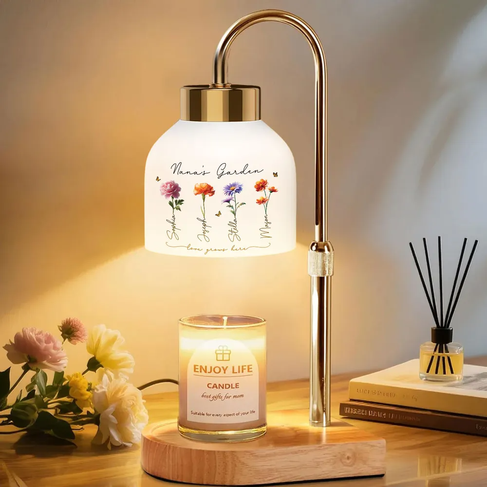 Grandma's Garden Love Grows Here Birth Month Flower - Personalized Candle Warmer Lamp
