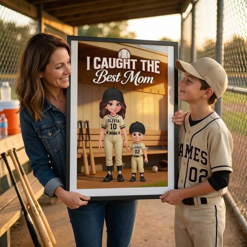 We Caught The Best Mom Baseball Dugout Mom And Kids - Personalized Poster - Mother's Day Gift For Baseball Mom