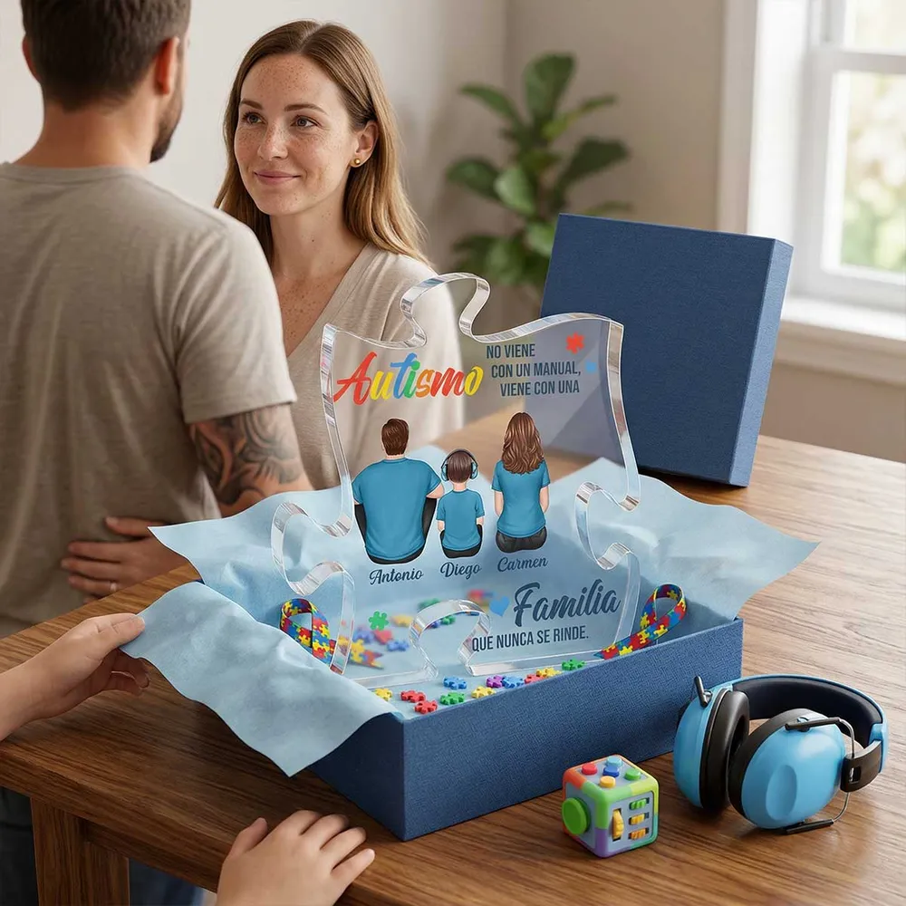 Autismo Viene Con Una Familia Que Nunca Se Rinde - Personalized Acrylic Block Plaque - Spanish Version