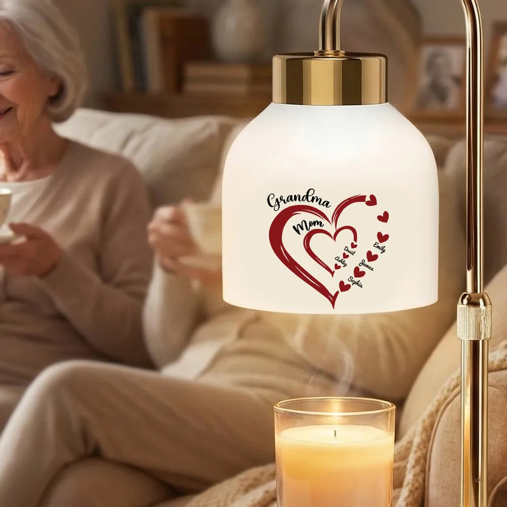 Grandma Mom Heart Custom Kids Names - Personalized Candle Warmer Lamp - Gift For Grandma, Mom