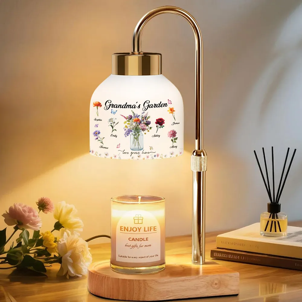 Grandma‘s Garden Beautiful Birth Month Flower Pot - Personalized Candle Warmer Lamp - Vintage Home Decor Gift For Grandma