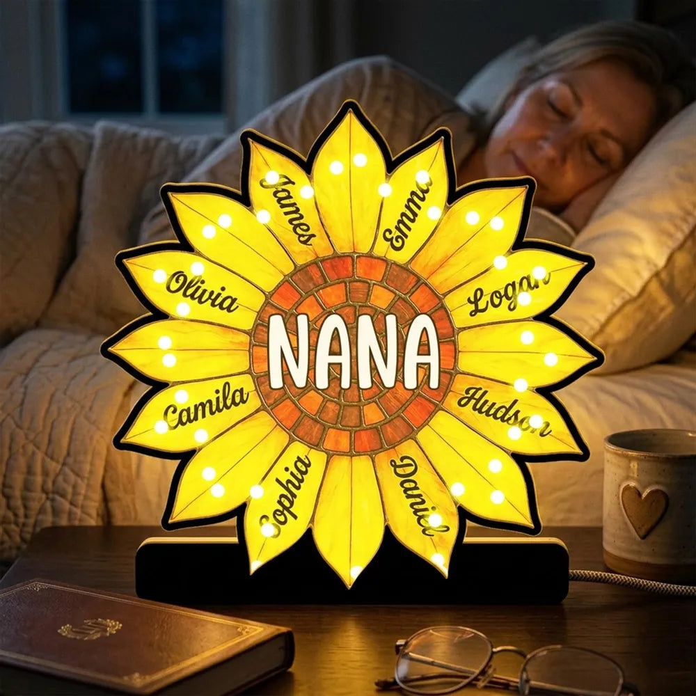 Grandma Sunflower Custom Kids Names - Personalized Suncatcher Night Light - Gift For Grandma, Mom