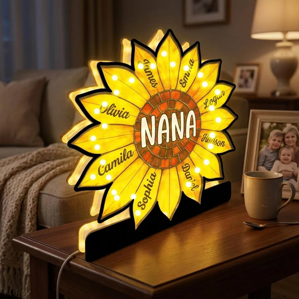 Grandma Sunflower Custom Kids Names - Personalized Suncatcher Night Light - Gift For Grandma, Mom