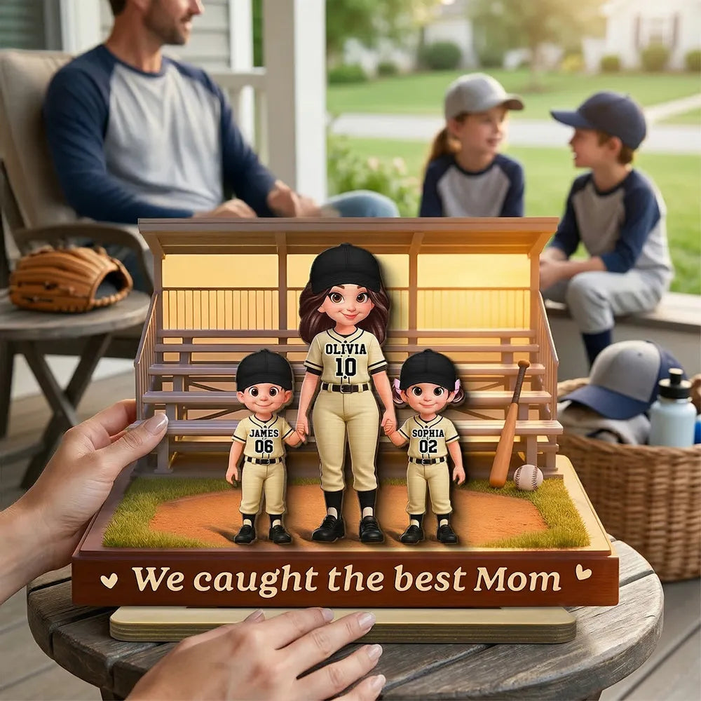 From The Baseball Bleachers With Love We Caught The Best Mom - Personalized 2-Layered Wooden Plaque - Mother's Day Gift For Baseball Mom