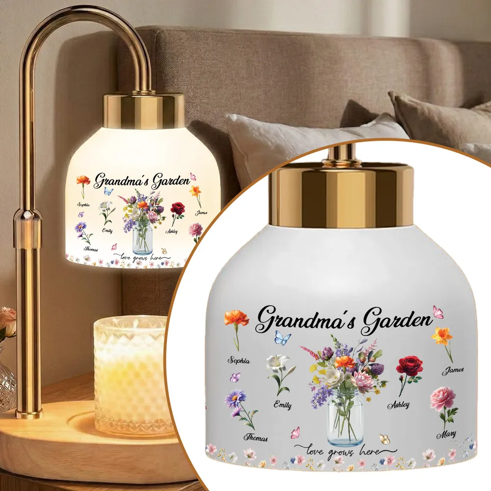 Grandma‘s Garden Beautiful Birth Month Flower Pot - Personalized Candle Warmer Lamp - Vintage Home Decor Gift For Grandma