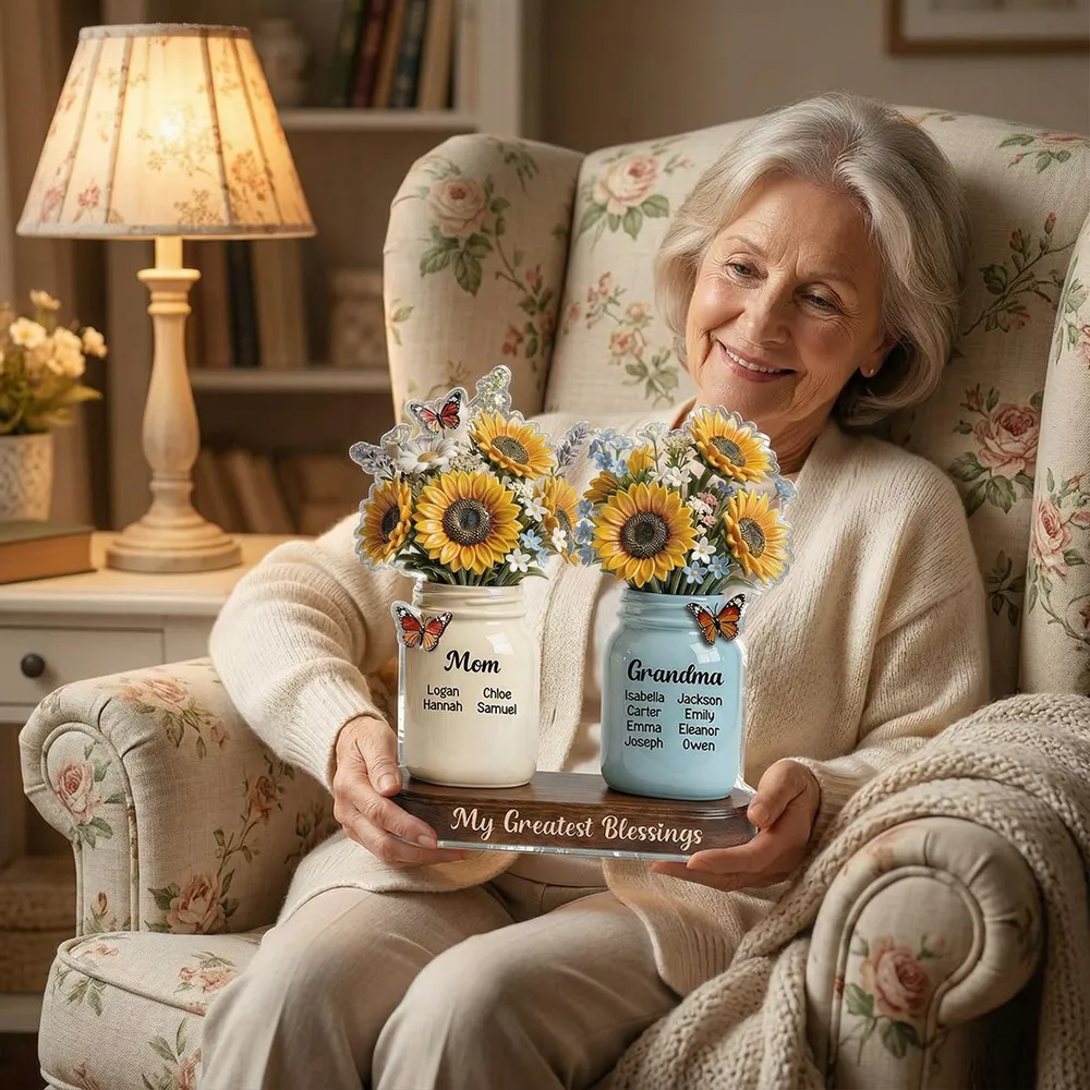 Mom Grandma Sunflowers Jars Custom Names 2D Flat - Personalized Acrylic Block Plaque