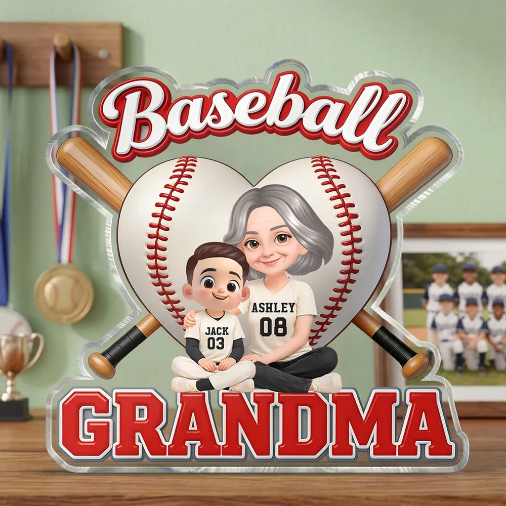 Little Sluggers Crew Baseball Grandma - Personalized Acrylic Block Plaque - Mother's Day Gift For Grandma, Mom