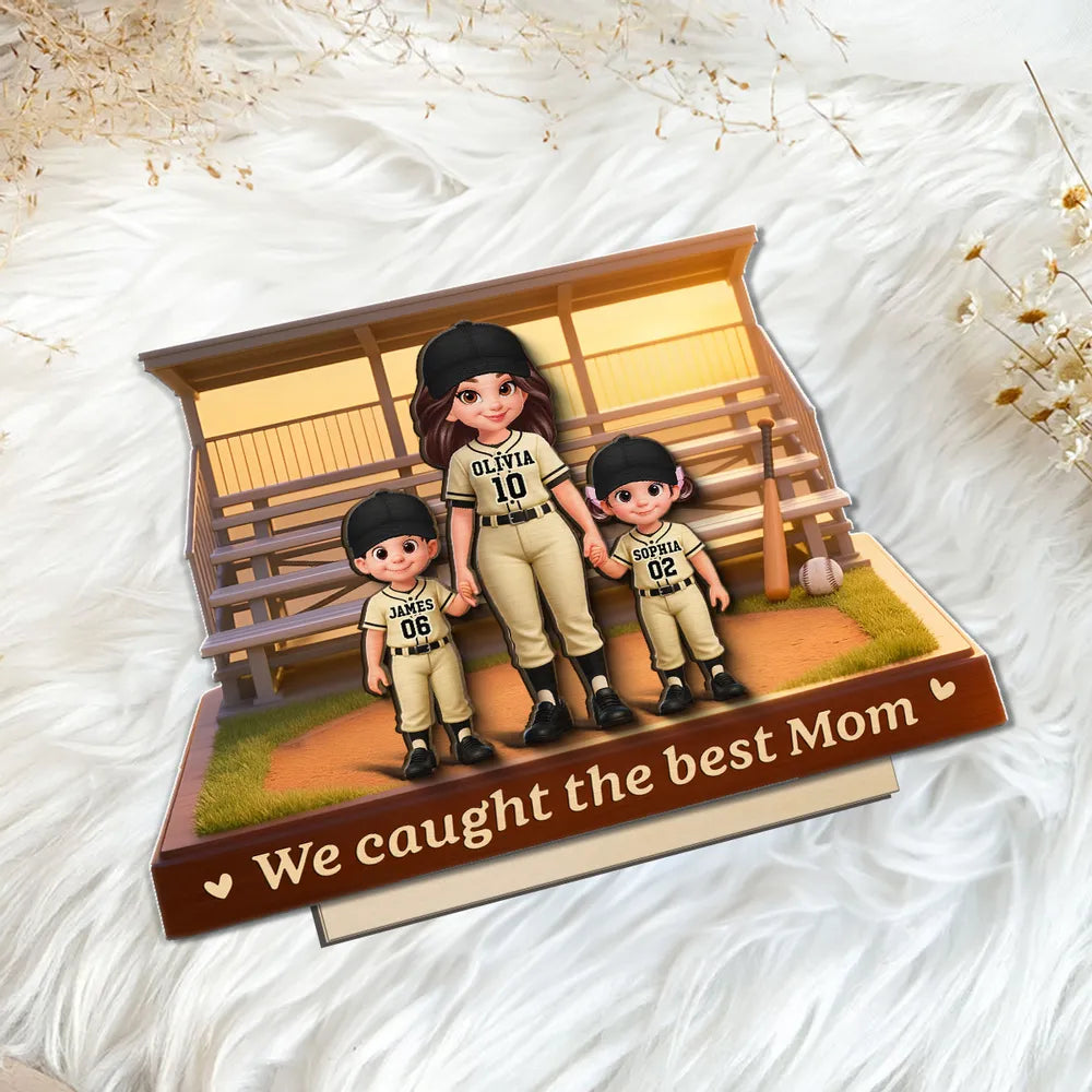 From The Baseball Bleachers With Love We Caught The Best Mom - Personalized 2-Layered Wooden Plaque - Mother's Day Gift For Baseball Mom
