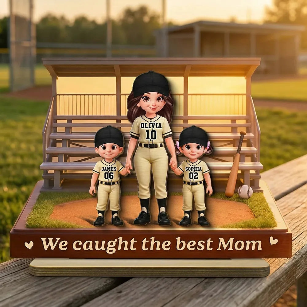 From The Baseball Bleachers With Love We Caught The Best Mom - Personalized 2-Layered Wooden Plaque - Mother's Day Gift For Baseball Mom