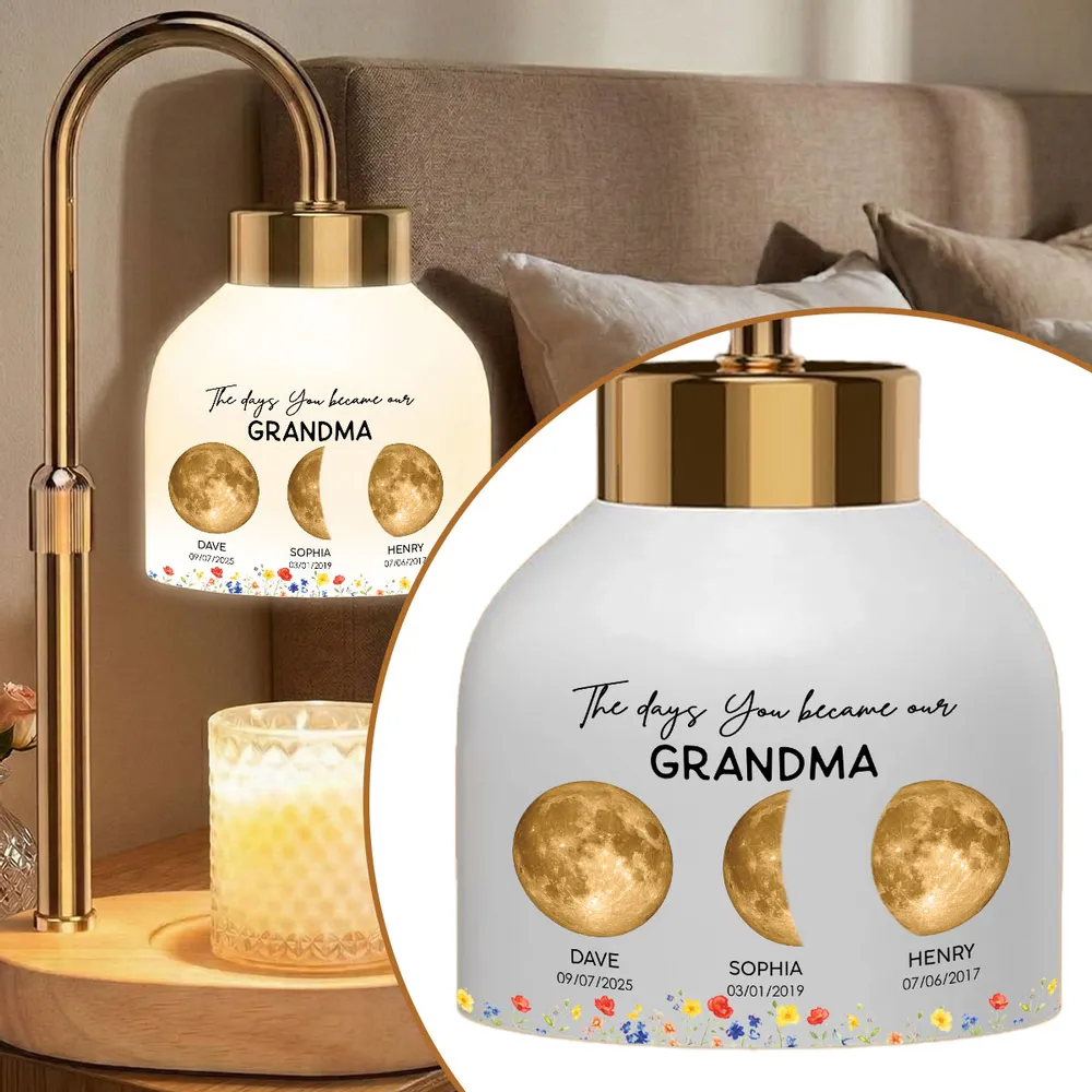 The Days You Became Our Mom Grandma Custom Golden Moon Phase By Date - Personalized Candle Warmer Lamp