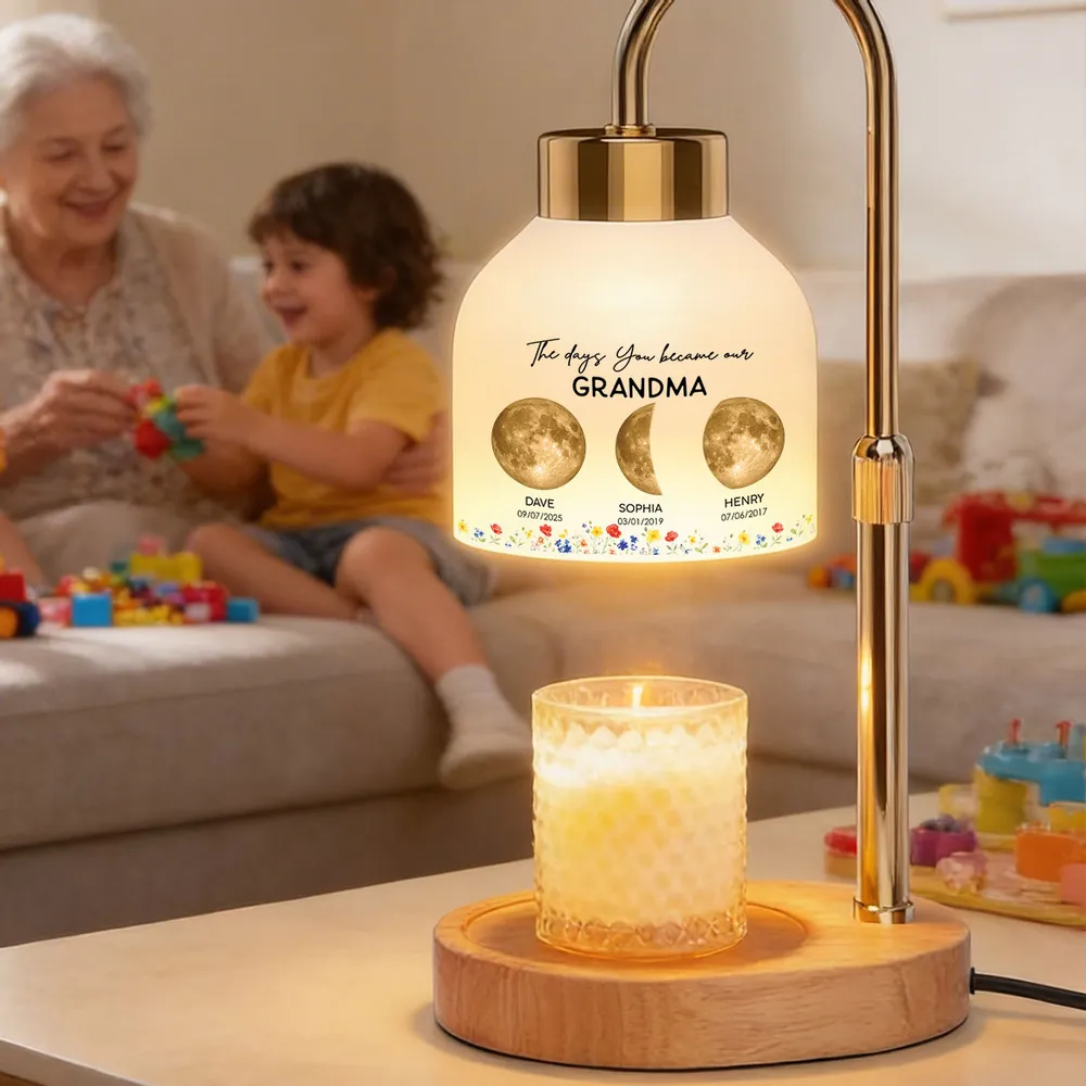 The Days You Became Our Mom Grandma Custom Golden Moon Phase By Date - Personalized Candle Warmer Lamp