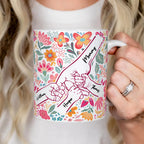 Kids Holding Hand Outline Floral Boho - Personalized Mug - Mother's Day Gift For Mom Grandma
