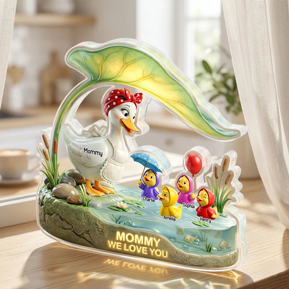 Mother Duck And Little Ducks - Personalized Acrylic Block Plaque - Gift For Mom, Grandma