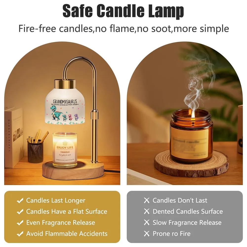 Grandmasaurus And Kids Cartoon Dinosaurs - Personalized Candle Warmer Lamp - Mother's Day Gift For Grandma