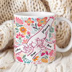 Kids Holding Hand Outline Floral Boho - Personalized Mug - Mother's Day Gift For Mom Grandma