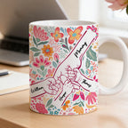 Kids Holding Hand Outline Floral Boho - Personalized Mug - Mother's Day Gift For Mom Grandma