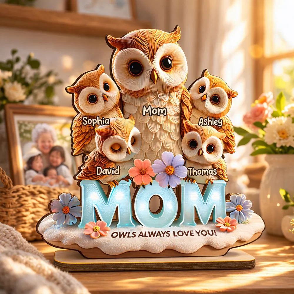 Mom Owls Always Love You - Personalized Wooden Plaque - Gift For Mom