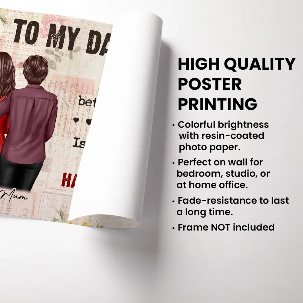 To My Daughter From Mum Vintage Floral Newspaper - Personalised Poster - UK Mother's Day