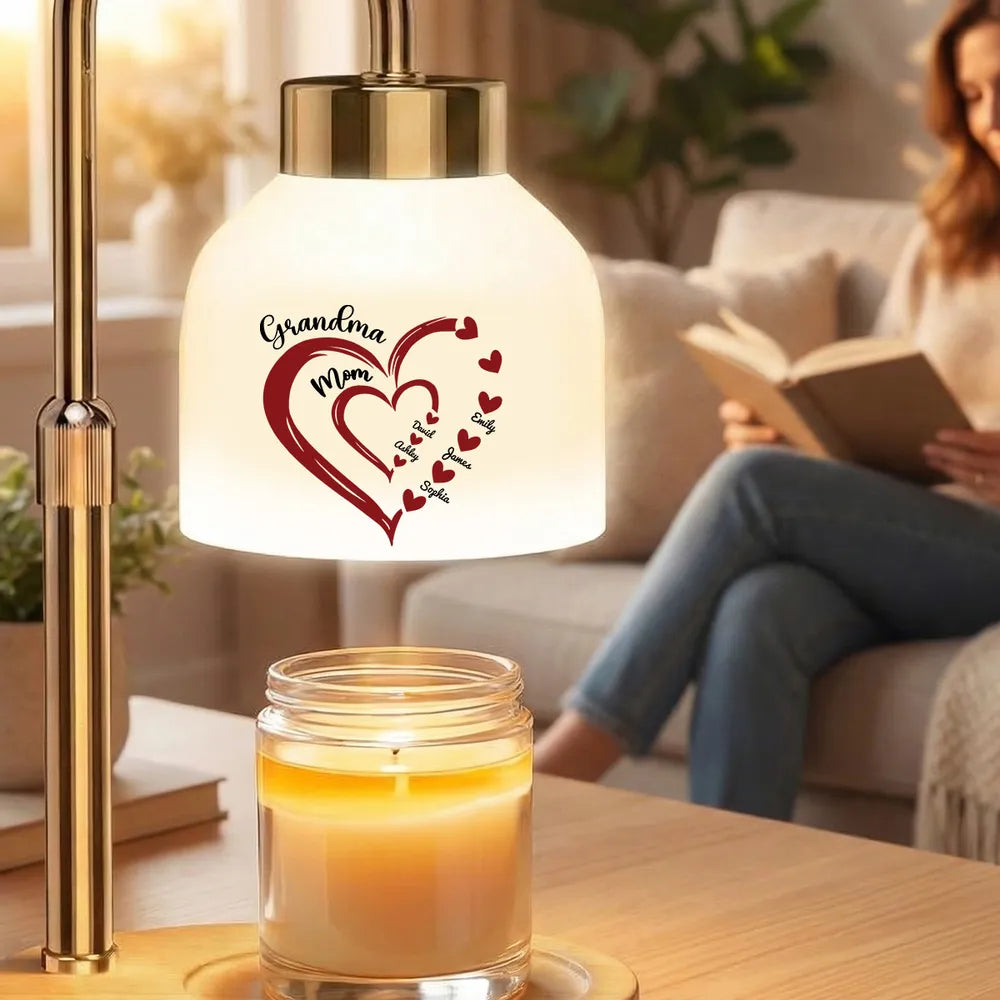 Grandma Mom Heart Custom Kids Names - Personalized Candle Warmer Lamp - Gift For Grandma, Mom