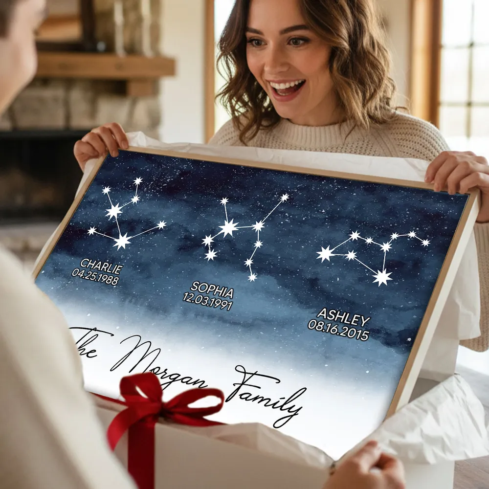 Starry Night Family Zodiac Constellation Astrology Star Sign Art - Personalized Poster - Gift For Mom, Dad