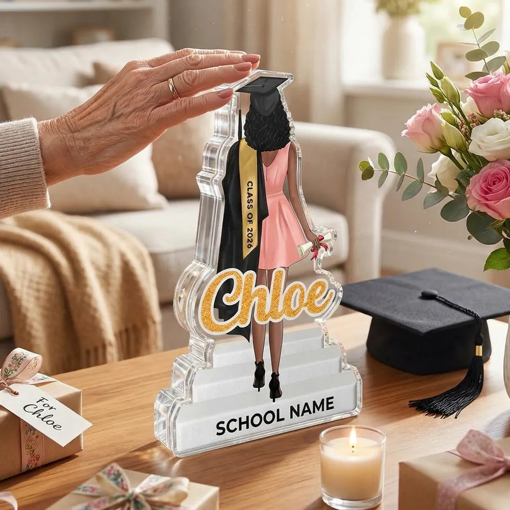 Senior Graduate Standing With Name Class Of 2026 2027 2D Flat - Personalized Acrylic Block Plaque - Graduation Gift For Graduates, Daughter, Son