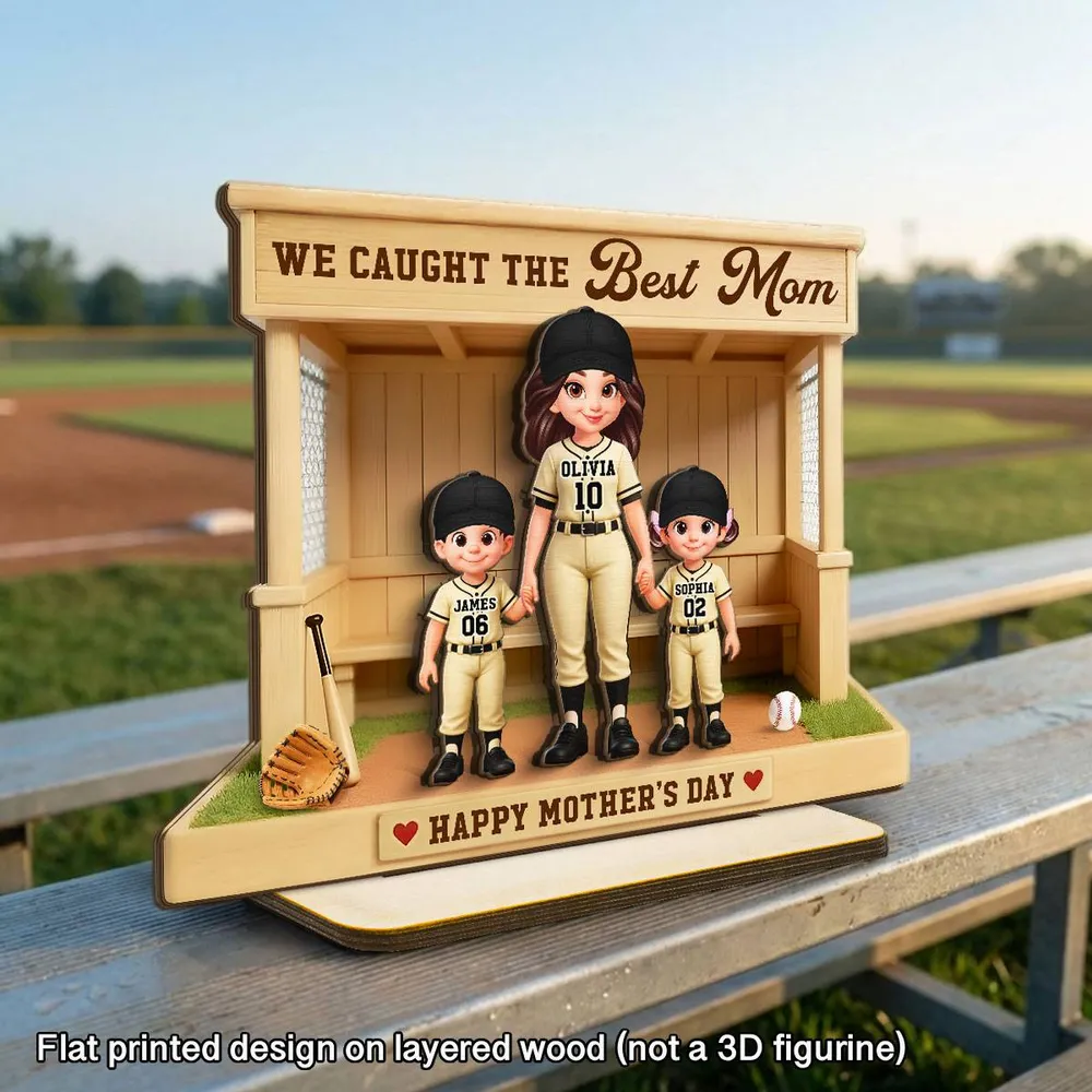 We Caught The Best Mom Baseball Dugout - Personalized Wooden Plaque - Mother's Day Gift For Baseball Mom