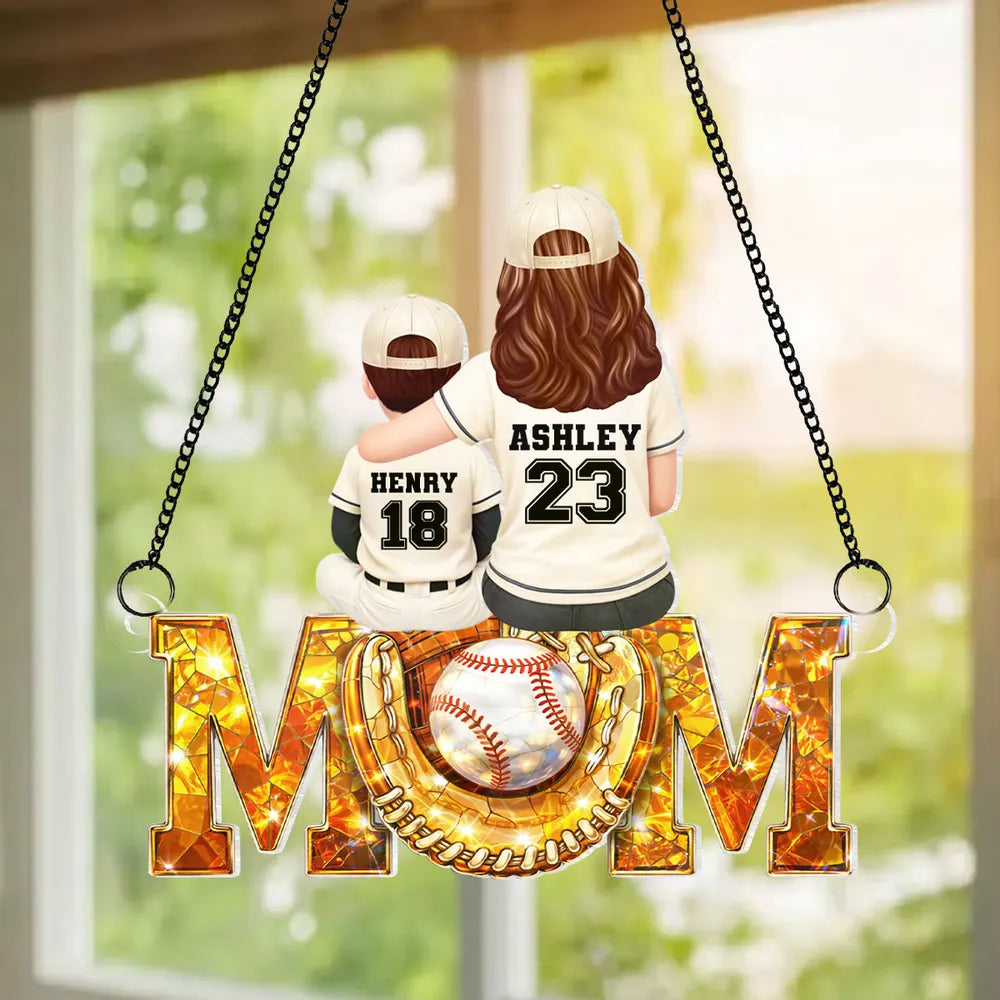 Baseball Mom And Kids We Caught The Best Mom - Personalized Suncatcher - Heartfelt Mother's Day Gift for Mom, Wife
