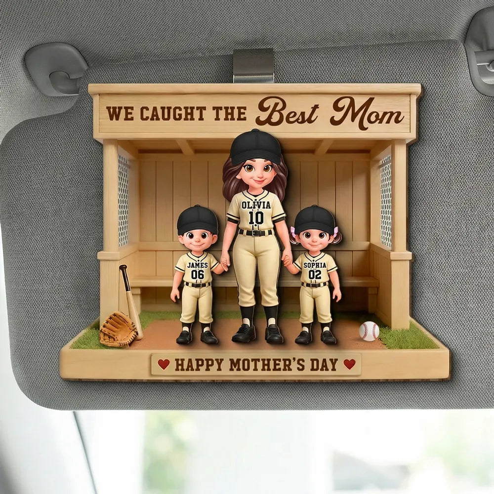 We Caught The Best Mom Baseball Dugout - Personalized Car Visor - Mother's Day Gift For Baseball Mom