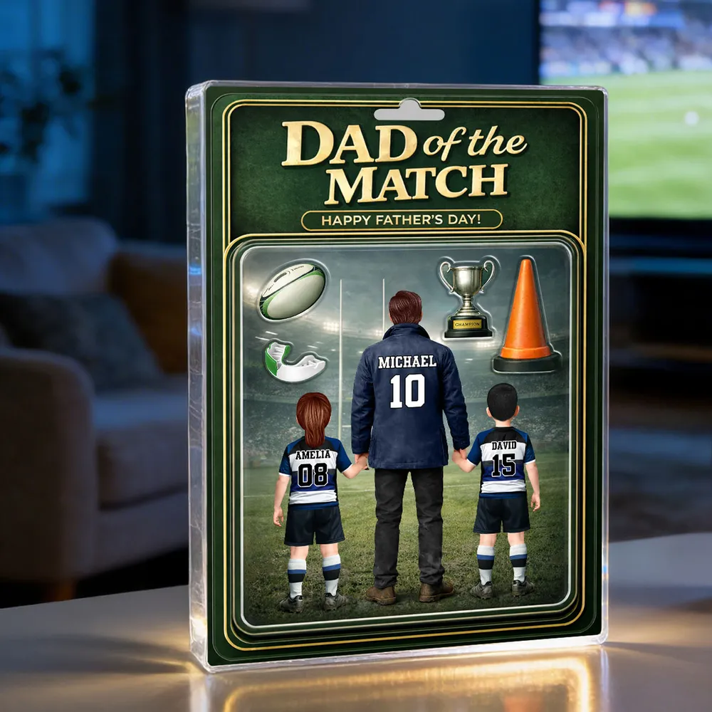 Dad Of The Match Rugby - Personalised Acrylic Block Plaque - Gift For Rugby Dad