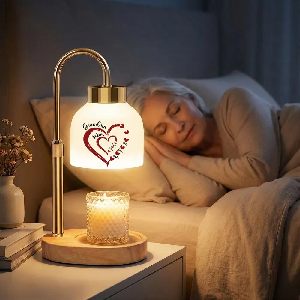 Grandma Mom Kids Holding Hand Outline - Personalized Candle Warmer Lamp - Vintage Home Decor Gift