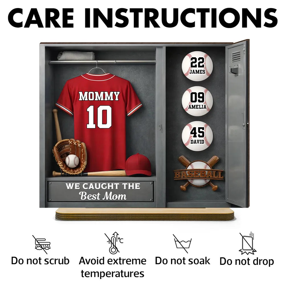 Mom Kids Baseball Locket Room - Personalized 2-Layered Wooden Plaque - Gift For Mom