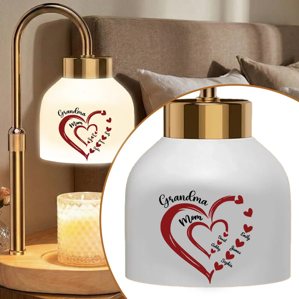 Grandma Mom Kids Holding Hand Outline - Personalized Candle Warmer Lamp - Vintage Home Decor Gift