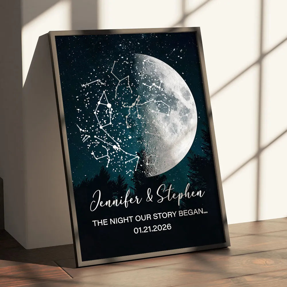 Custom Moon Phase & Star Map by Date - Personalized Poster - Heartfelt Anniversary Gift, Valentine's Day Gift for Her, for Him