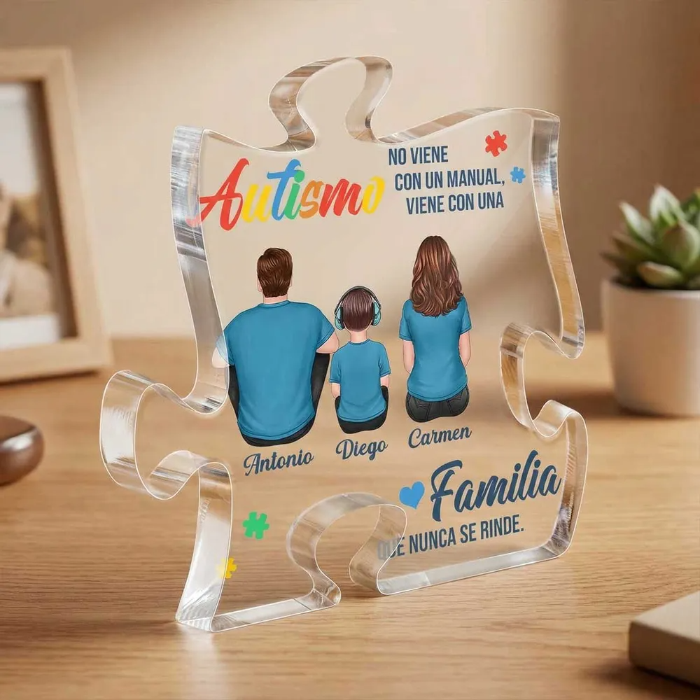 Autismo Viene Con Una Familia Que Nunca Se Rinde - Personalized Acrylic Block Plaque - Spanish Version