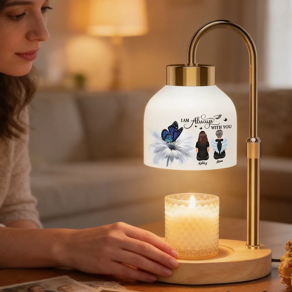 Always With You Memorial Butterfly On Daisy - Personalized Candle Warmer Lamp - Memorial Gift, Remembrance Keepsake