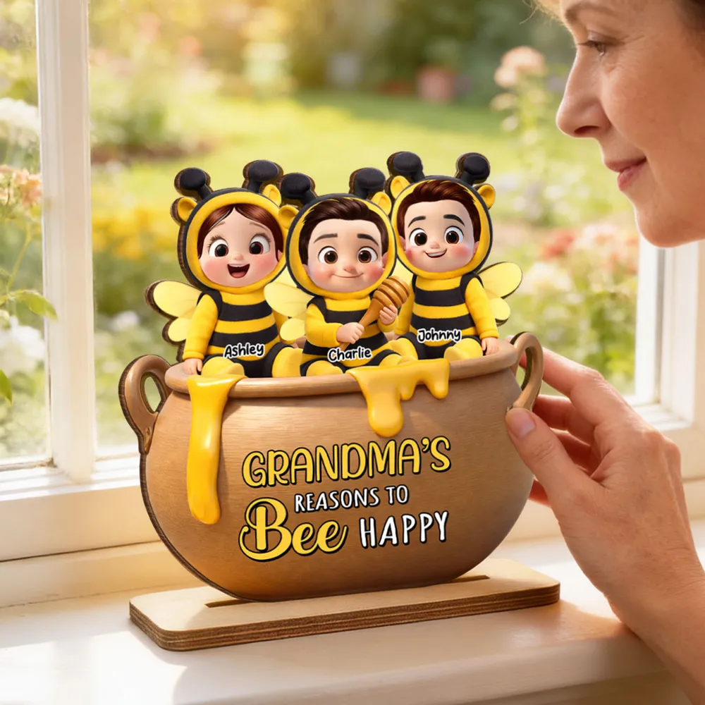 Grandma's Reasons to Bee Happy - Personalized Wooden Plaque - Heartfelt Mother's Day Gift for Grandma Wooden Plaque